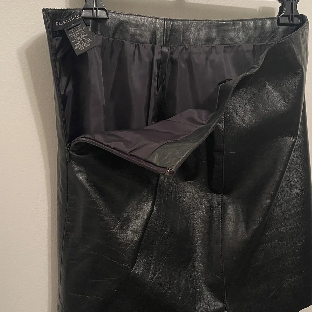 Kenneth Cole Black Leather Pencil Skirt